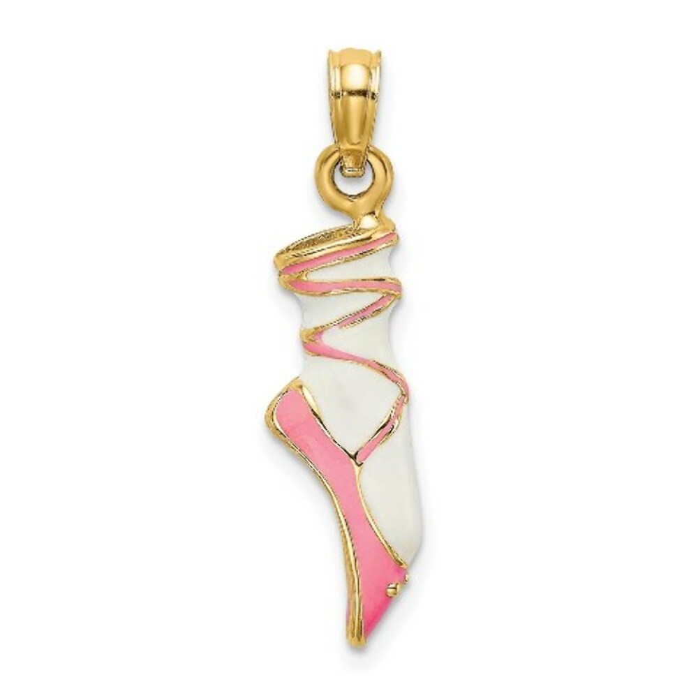 14K Yellow Gold 3-D ENAMEL BALLET SHOE Charm Pendant