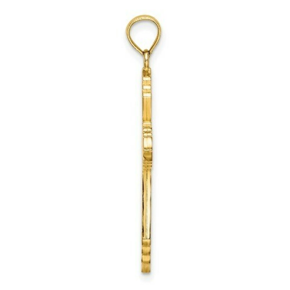 14K Yellow Gold 3-D With Pink & White Enamel Cross Charm Pendant