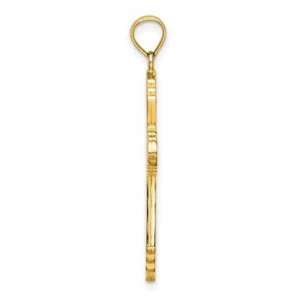14K Yellow Gold 3-D With Pink & White Enamel Cross Charm Pendant