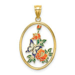 Load image into Gallery viewer, 14K Yellow Gold Enamel White Butterfly In Oval With Orange Flowers Charm Pendant
