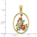 Load image into Gallery viewer, 14K Yellow Gold Enamel Yellow Butterfly in Oval Red Flower Charm Pendant
