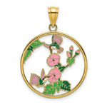 Load image into Gallery viewer, 14K Yellow Gold With Enamel Hummingbirds &amp; Flowers In Circle Charm Pendant
