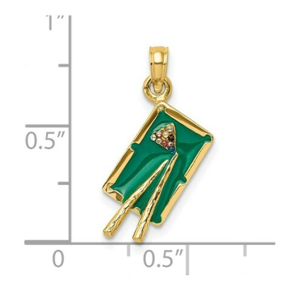14K Yellow Gold With Green Enamel 3-D POOL TABLE Charm Pendant