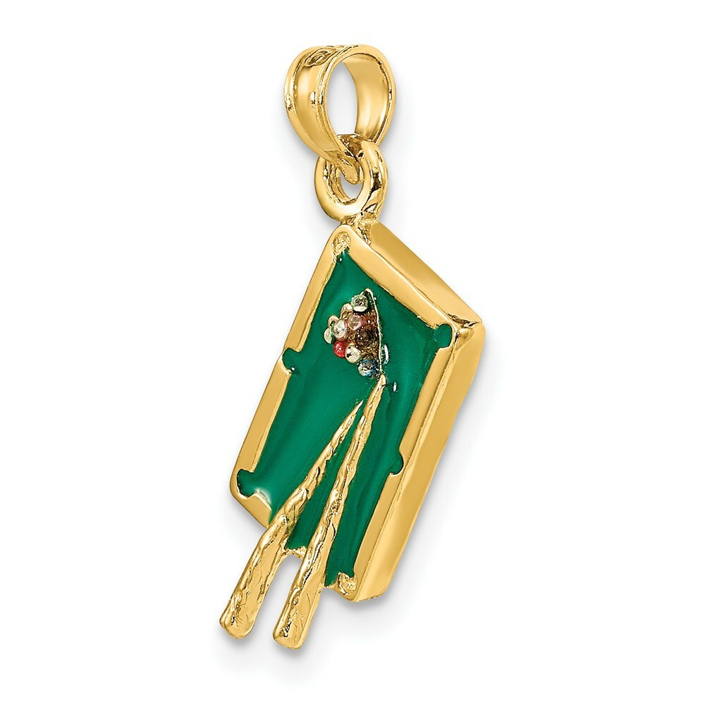 14K Yellow Gold With Green Enamel 3-D POOL TABLE Charm Pendant