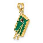 Load image into Gallery viewer, 14K Yellow Gold With Green Enamel 3-D POOL TABLE Charm Pendant
