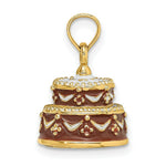 Load image into Gallery viewer, 14K Yellow Gold 3-D Happy Birthday Cake With Brown Frosting Charm Pendant
