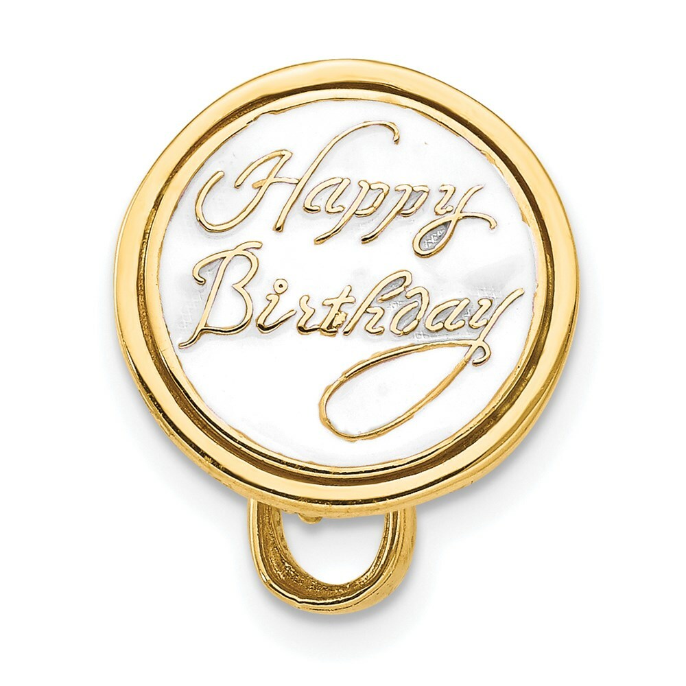 14K Yellow Gold 3-D Happy Birthday Cake With Brown Frosting Charm Pendant