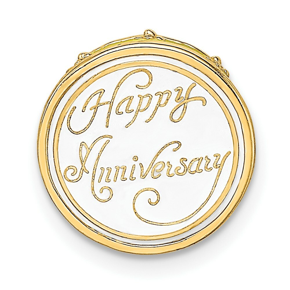 14K Yellow Gold 3-D Happy Anniversary Cake With Yellow Frosting Charm Pendant