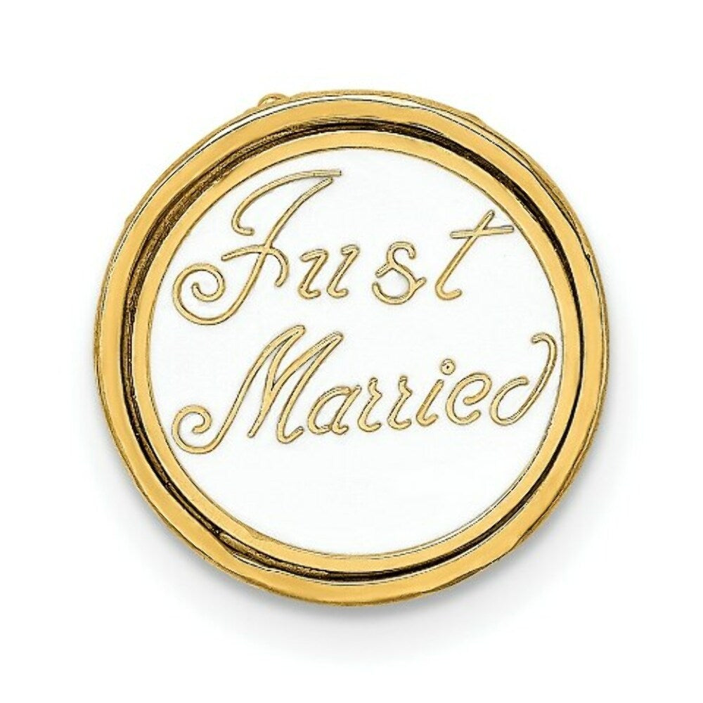 14K Yellow Gold Polished Enameled JUST MARRIED 3-D Wedding Cake Pendant