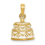 Load image into Gallery viewer, 14K Yellow Gold Polished Enameled JUST MARRIED 3-D Wedding Cake Pendant
