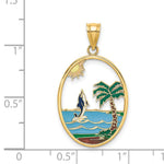 Load image into Gallery viewer, 14K Yellow Gold Enamel Dolphin Jumping In Beach Scene Charm Pendant

