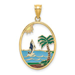 Load image into Gallery viewer, 14K Yellow Gold Enamel Dolphin Jumping In Beach Scene Charm Pendant
