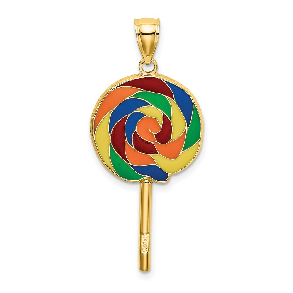 14K Yellow Gold Large 3-D Lollipop With Multi-Color Enamel