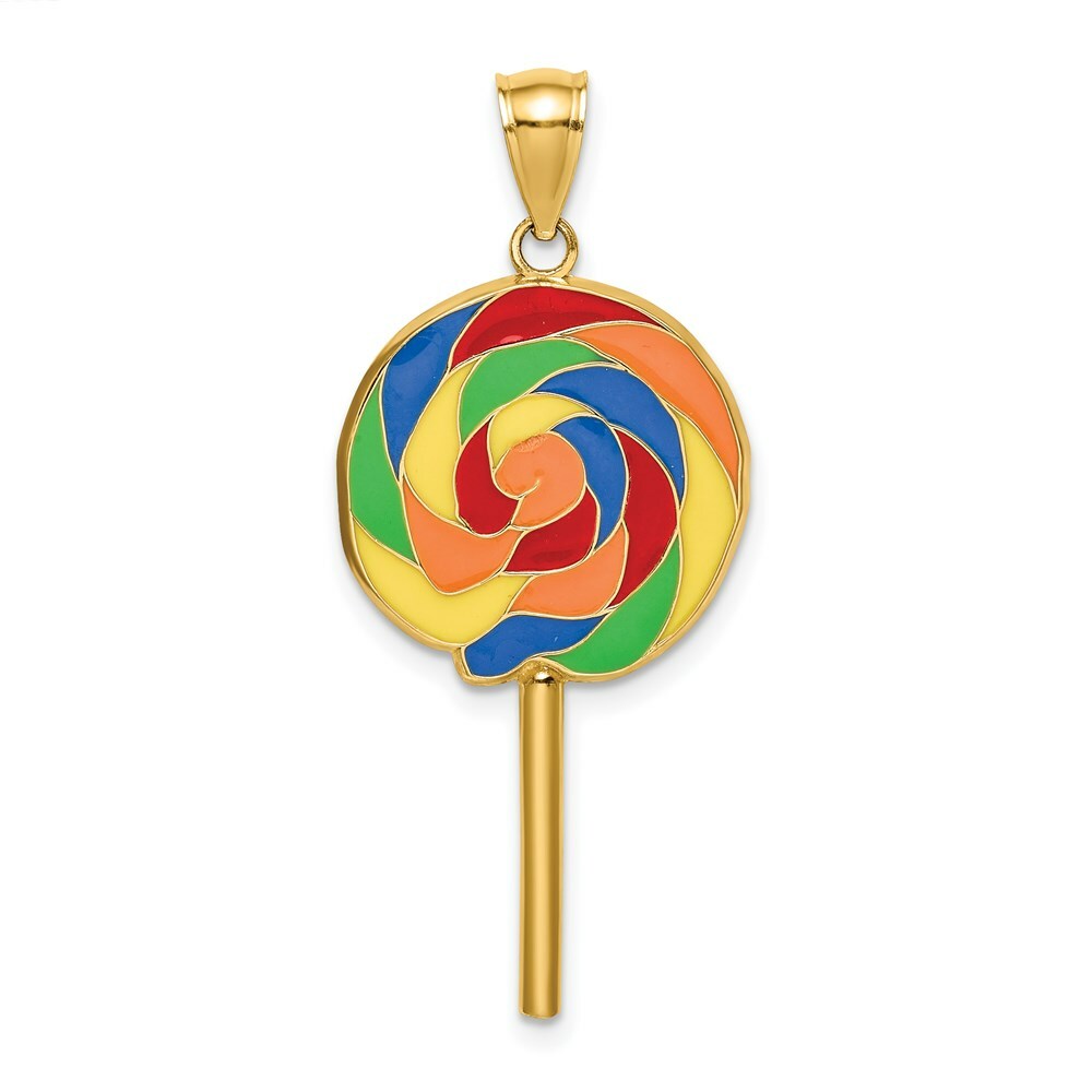 14K Yellow Gold Large 3-D Lollipop With Multi-Color Enamel