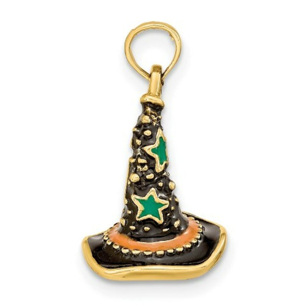 14K Yellow Gold With Enamel 3-D Witch's Hat (Halloween) Charm Pendant