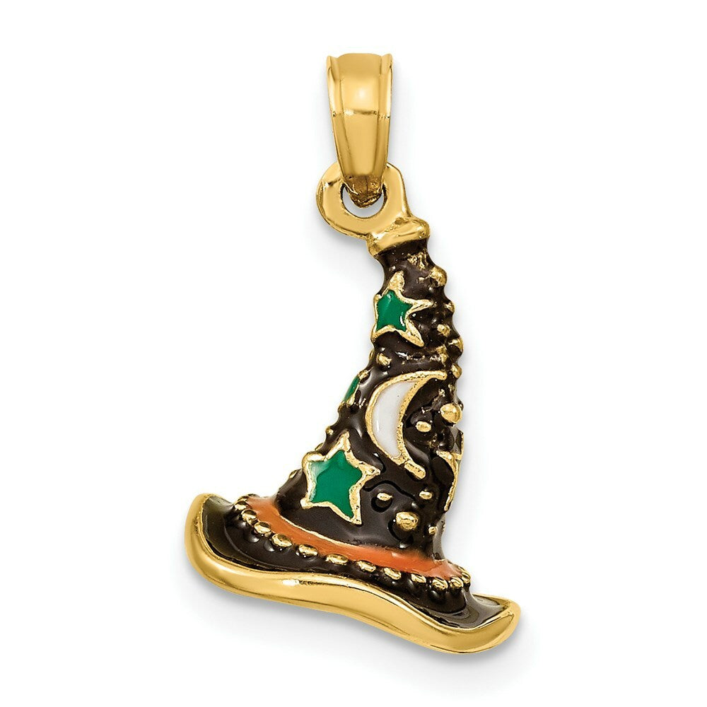 14K Yellow Gold With Enamel 3-D Witch's Hat (Halloween) Charm Pendant