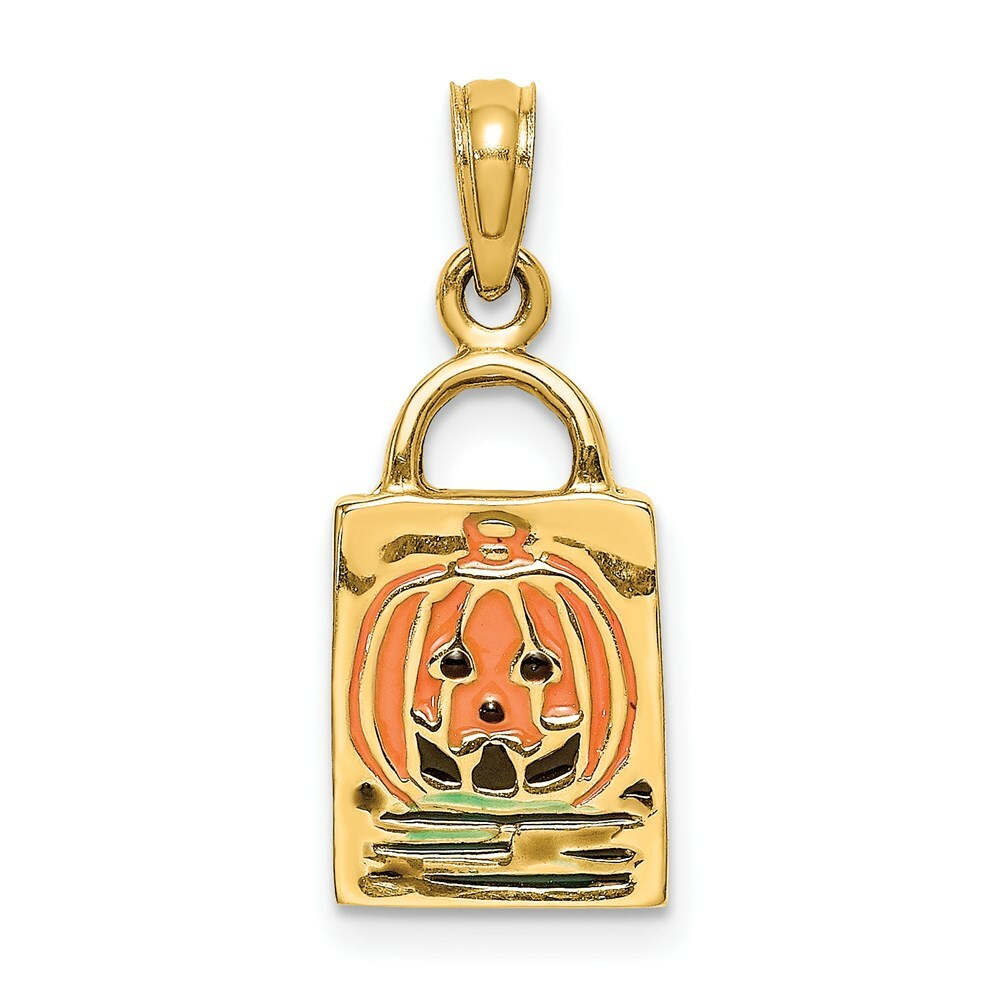 14K Yellow Gold 3-D Enameled Trick or Treat Bag Charm Pendant