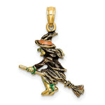 Load image into Gallery viewer, 14K Yellow Gold 3-D Enameled Witch Flying on Broom Charm Pendant
