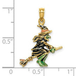Load image into Gallery viewer, 14K Yellow Gold 3-D Enameled Witch Flying on Broom Charm Pendant
