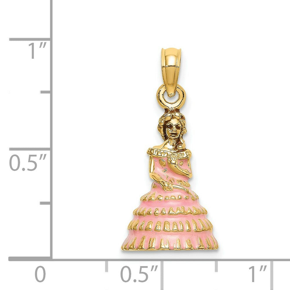 14K Yellow Gold 3-D Enamel Pink Dress CHARLESTON SOUTHERN BELLE Charm Pendant