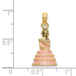 Load image into Gallery viewer, 14K Yellow Gold 3-D Enamel Pink Dress CHARLESTON SOUTHERN BELLE Charm Pendant
