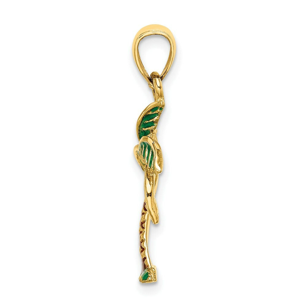 14K Yellow Gold Enamel Palm Tree Charm Pendant