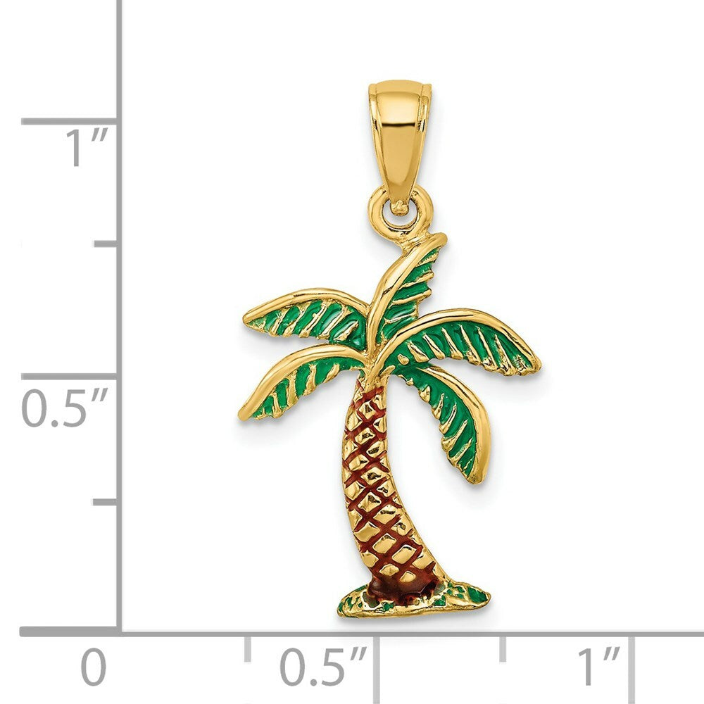 14K Yellow Gold Enamel Palm Tree Charm Pendant
