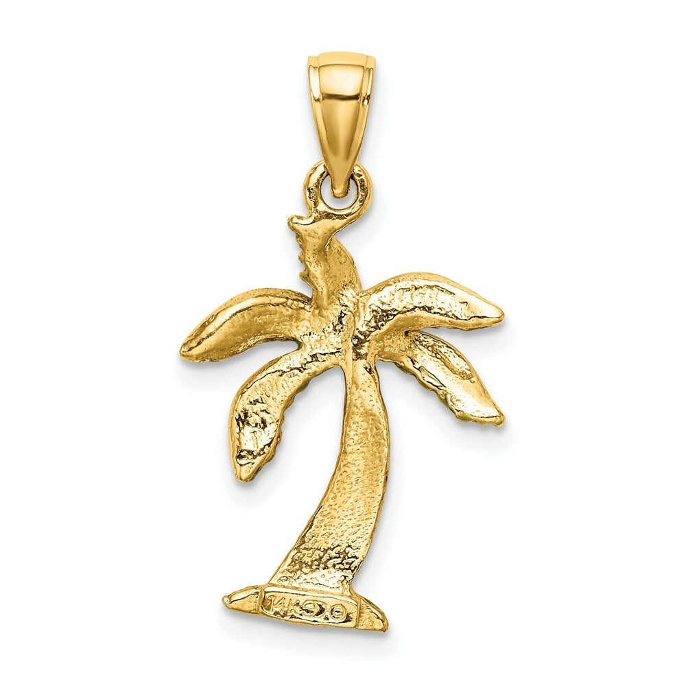 14K Yellow Gold Enamel Palm Tree Charm Pendant