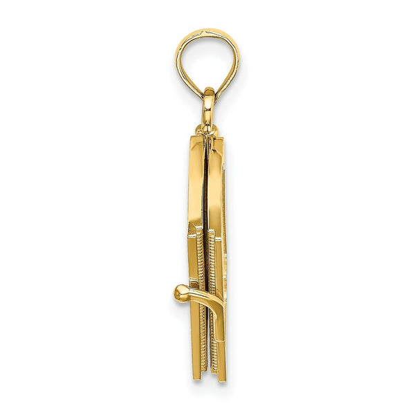 14K Yellow Gold Polished Enameled Moveable MY Love STORY Book Pendant