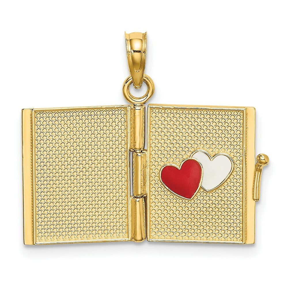 14K Yellow Gold Polished Enameled Moveable MY Love STORY Book Pendant
