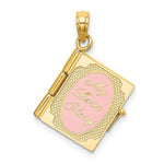 Load image into Gallery viewer, 14K Yellow Gold Polished Enameled Moveable MY Love STORY Book Pendant
