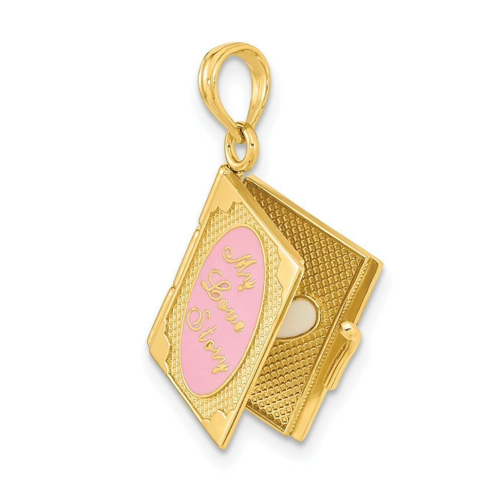 14K Yellow Gold Polished Enameled Moveable MY Love STORY Book Pendant