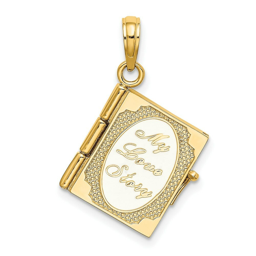 14K Yellow Gold Polished Enameled Moveable MY Love STORY Book Pendant