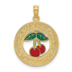 Load image into Gallery viewer, 14K Yellow Gold TRAVERSE CITY, MI On Round Frame With Enamel Cherry Charm Pendant
