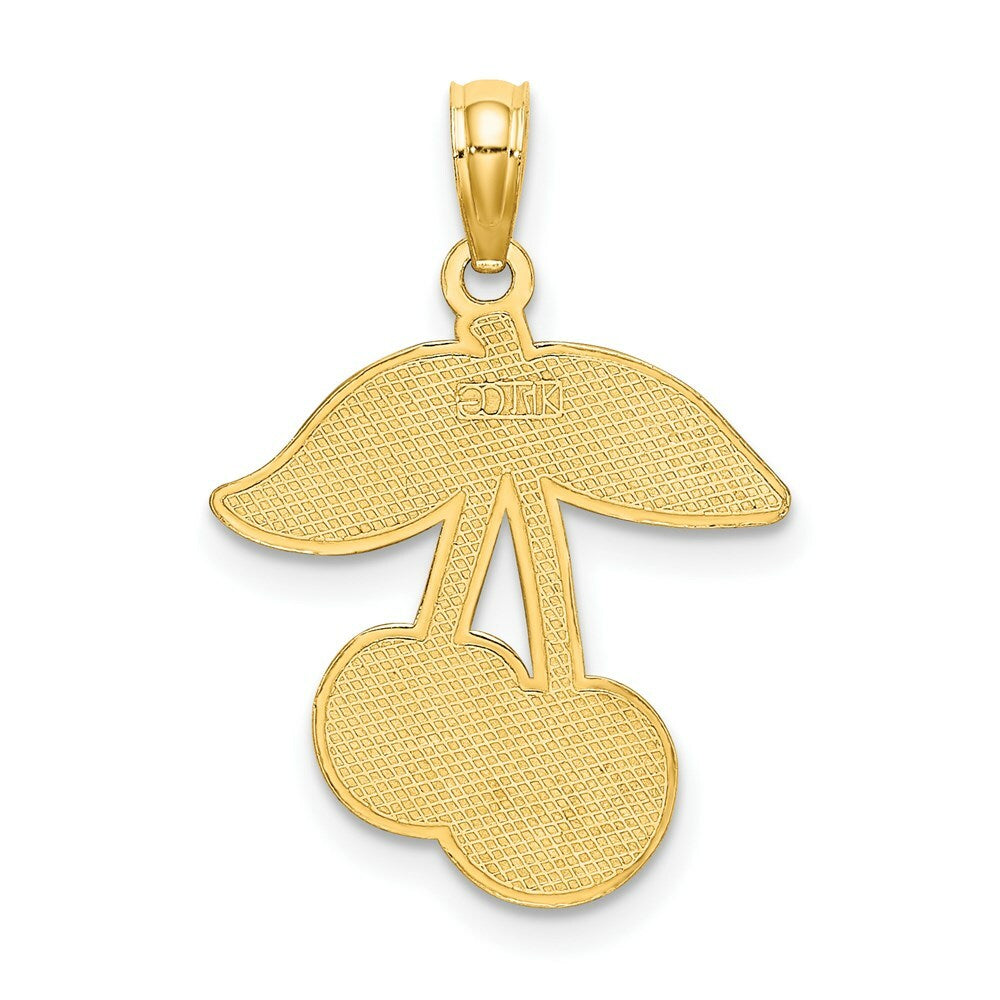 14K Yellow Gold Cherries With Enamel Stem and Leaf