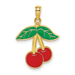 Load image into Gallery viewer, 14K Yellow Gold Cherries With Enamel Stem and Leaf
