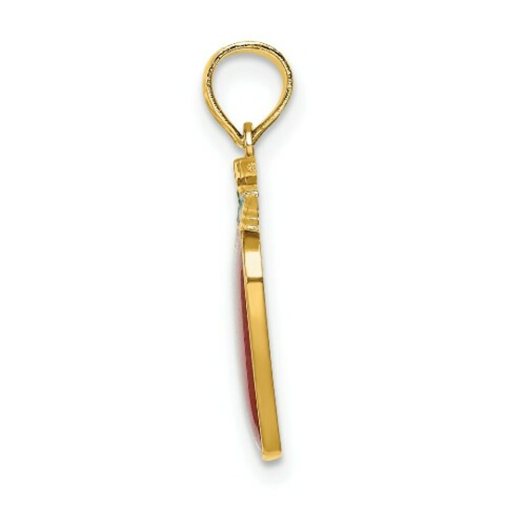 14K Yellow Gold Enameled Red Delicious Apple With Stem and Leaf 2-D