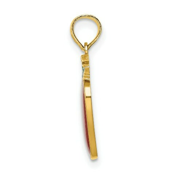 14K Yellow Gold Enameled Red Delicious Apple With Stem and Leaf 2-D