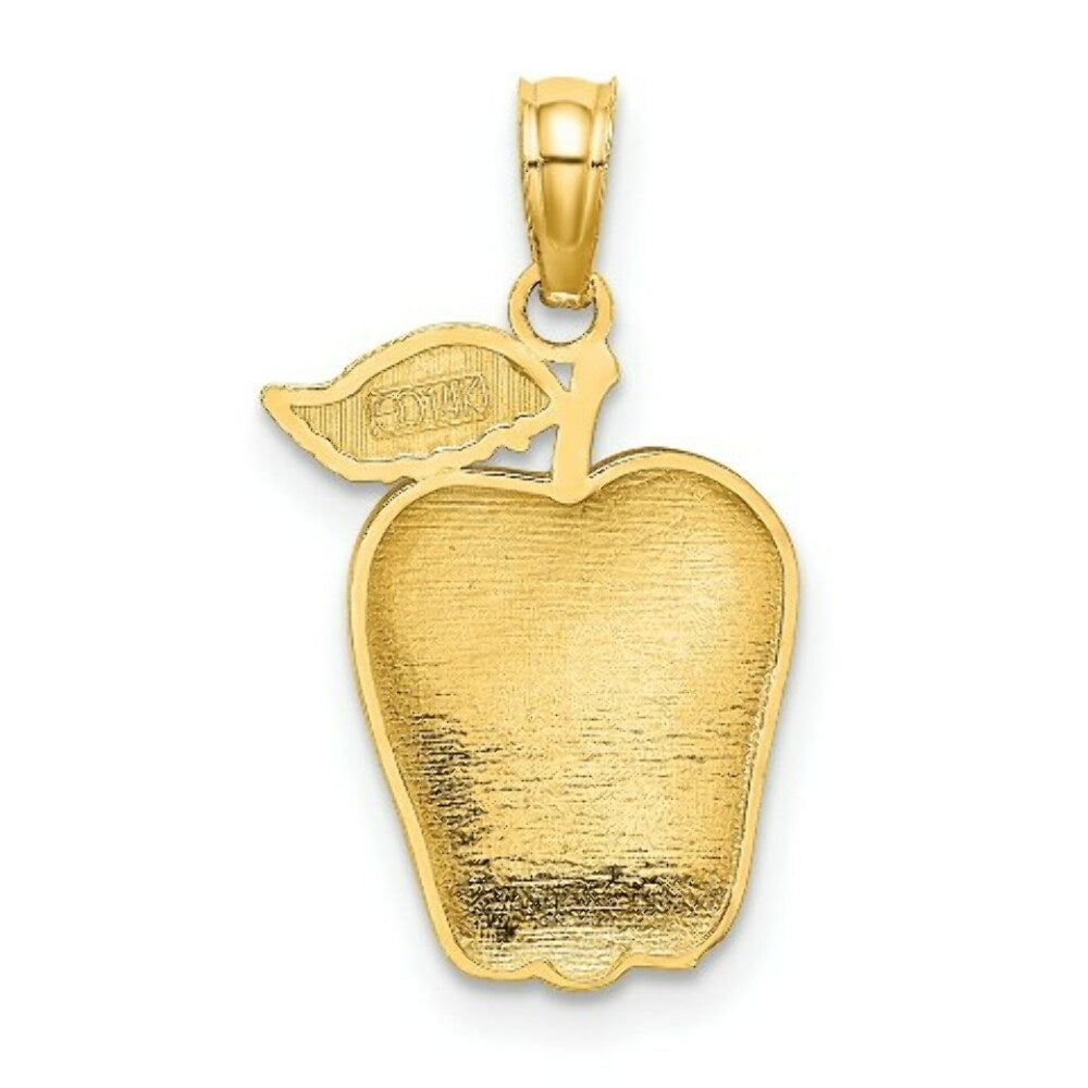 14K Yellow Gold Enameled Red Delicious Apple With Stem and Leaf 2-D