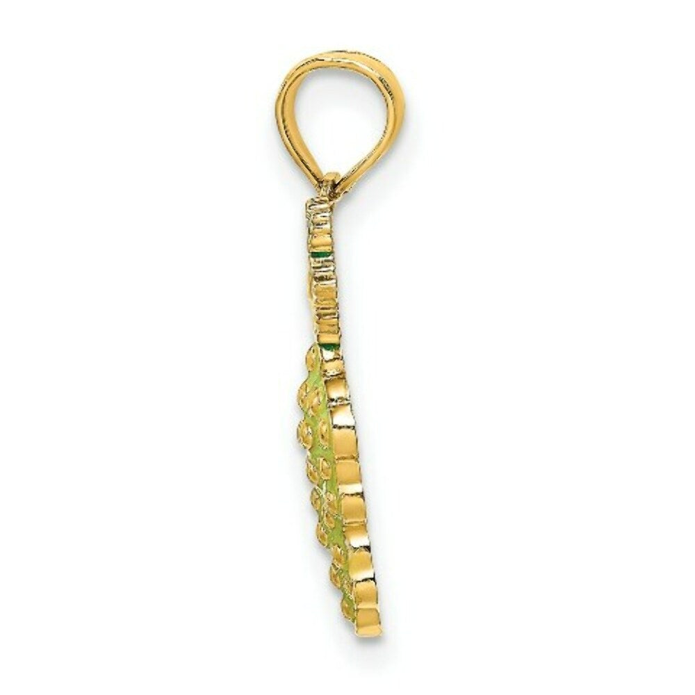 14K Yellow Gold With Enamel 2-D Grapes With Stem & Leaf Charm Pendant