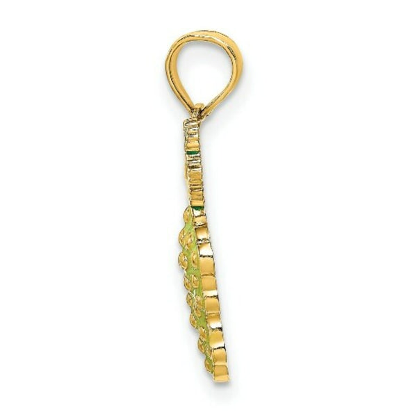 14K Yellow Gold With Enamel 2-D Grapes With Stem & Leaf Charm Pendant