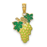 Load image into Gallery viewer, 14K Yellow Gold With Enamel 2-D Grapes With Stem &amp; Leaf Charm Pendant

