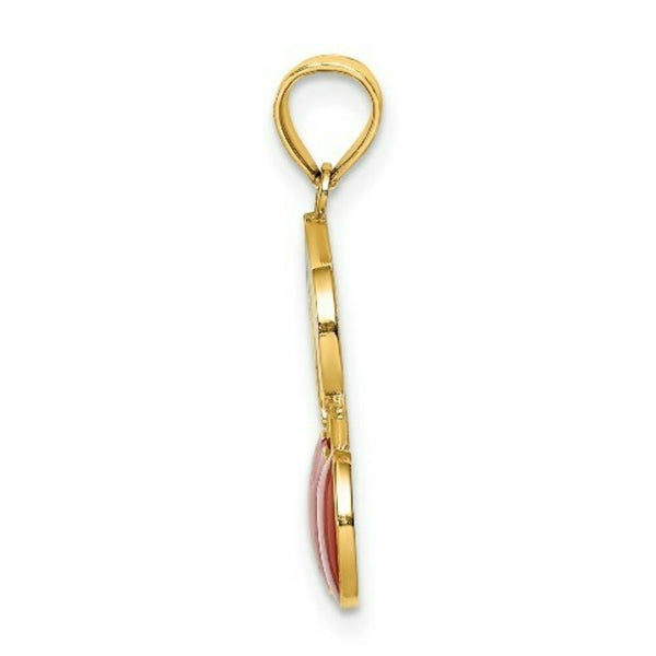 14K Yellow Gold With Enamel 2-D Cherries With stem & Leaf Charm Pendant