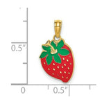 Load image into Gallery viewer, 14K Yellow Gold With Enamel 2-D Strawberry With Stem &amp; Leaf Charm Pendant
