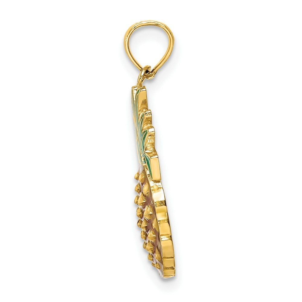 14K Yellow Gold With Enamel 2-D Pineapple Charm Pendant