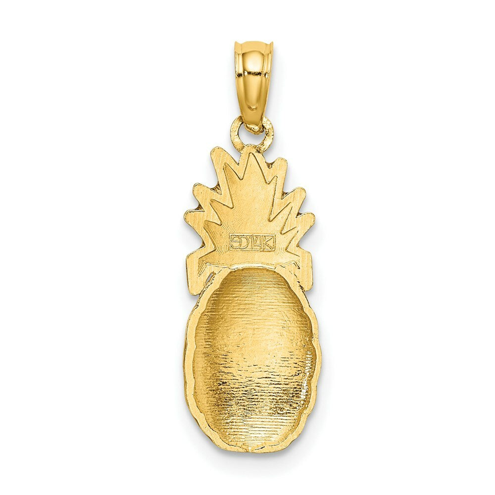 14K Yellow Gold With Enamel 2-D Pineapple Charm Pendant