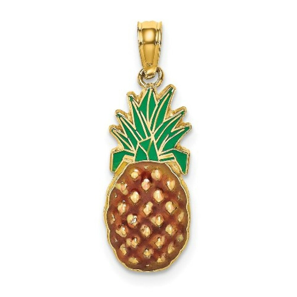 14K Yellow Gold With Enamel 2-D Pineapple Charm Pendant