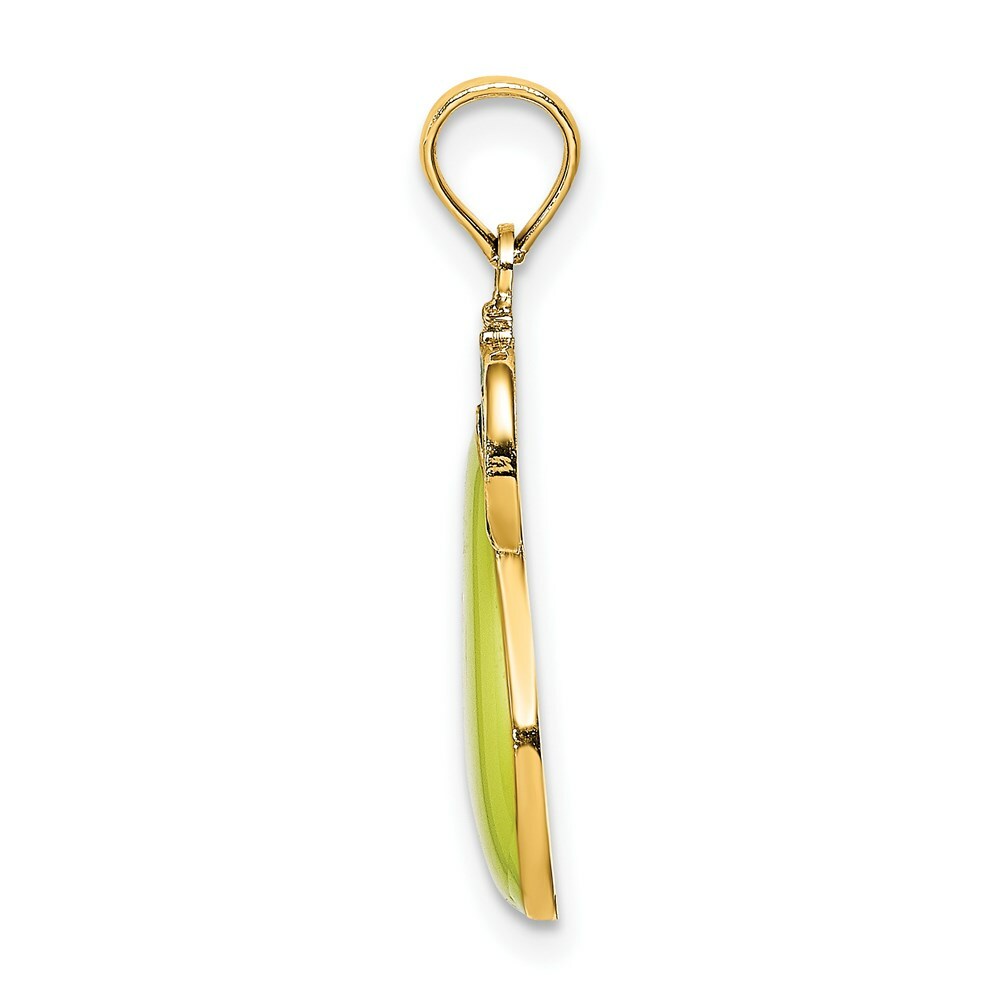 14K Yellow Gold With Enamel 2-D Comice Pear With Stem & Leaf Charm Pendant