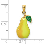 Load image into Gallery viewer, 14K Yellow Gold With Enamel 2-D Comice Pear With Stem &amp; Leaf Charm Pendant
