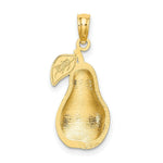 Load image into Gallery viewer, 14K Yellow Gold With Enamel 2-D Comice Pear With Stem &amp; Leaf Charm Pendant
